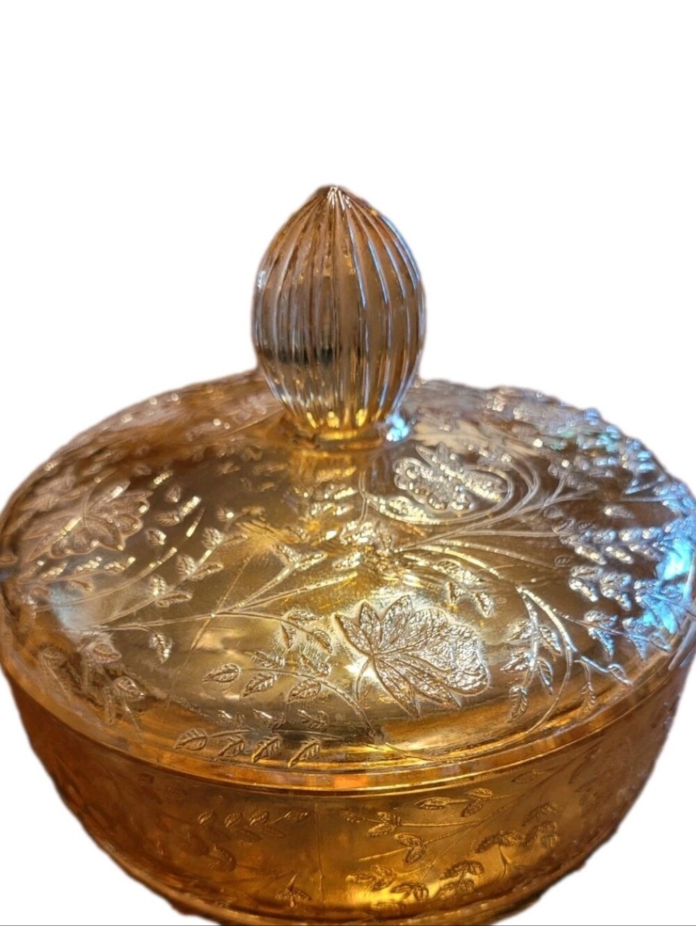 VTG Jeannette Glass Louisa Floragold Iridescent Marigold Orange Grandma Core